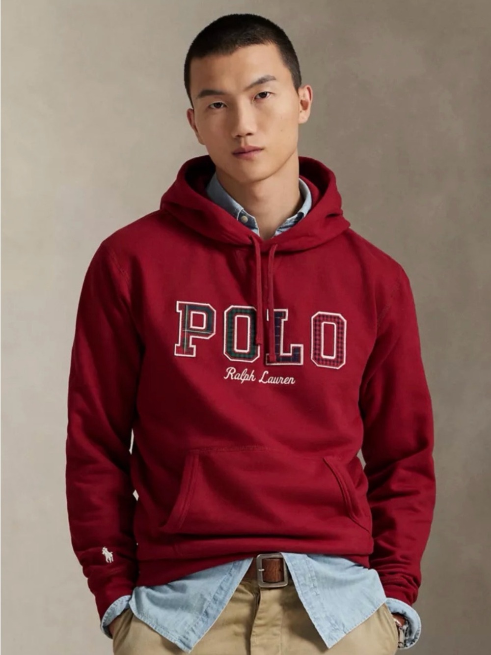 Polo by Ralph Lauren Burgundy Hooded Sweatshirt with POLO Logo plaid 2XB